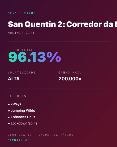 Ficha técnica de San Quentin 2: Corredor da Morte: RTP, volatilidade e ganho máximo na 811Bet
