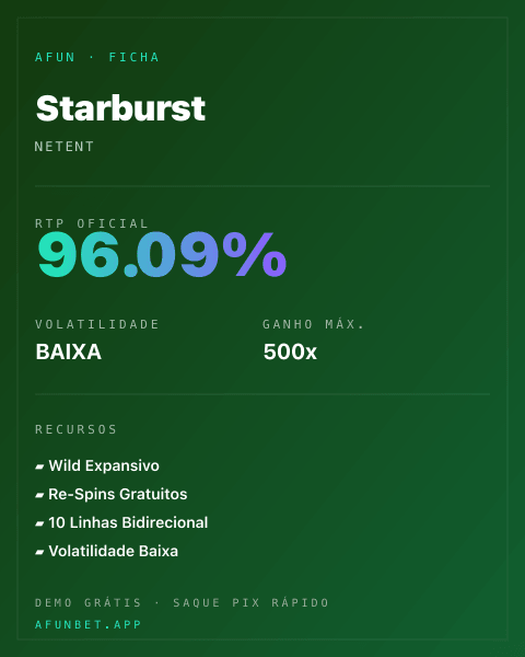 Ficha técnica de Starburst: RTP, volatilidade e ganho máximo na 811Bet