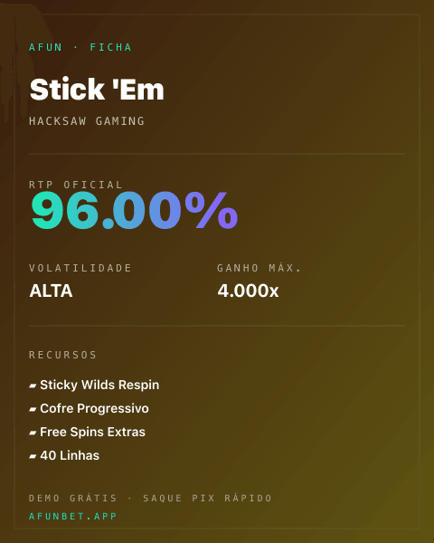 Ficha técnica de Stick 'Em: RTP, volatilidade e ganho máximo na 811Bet